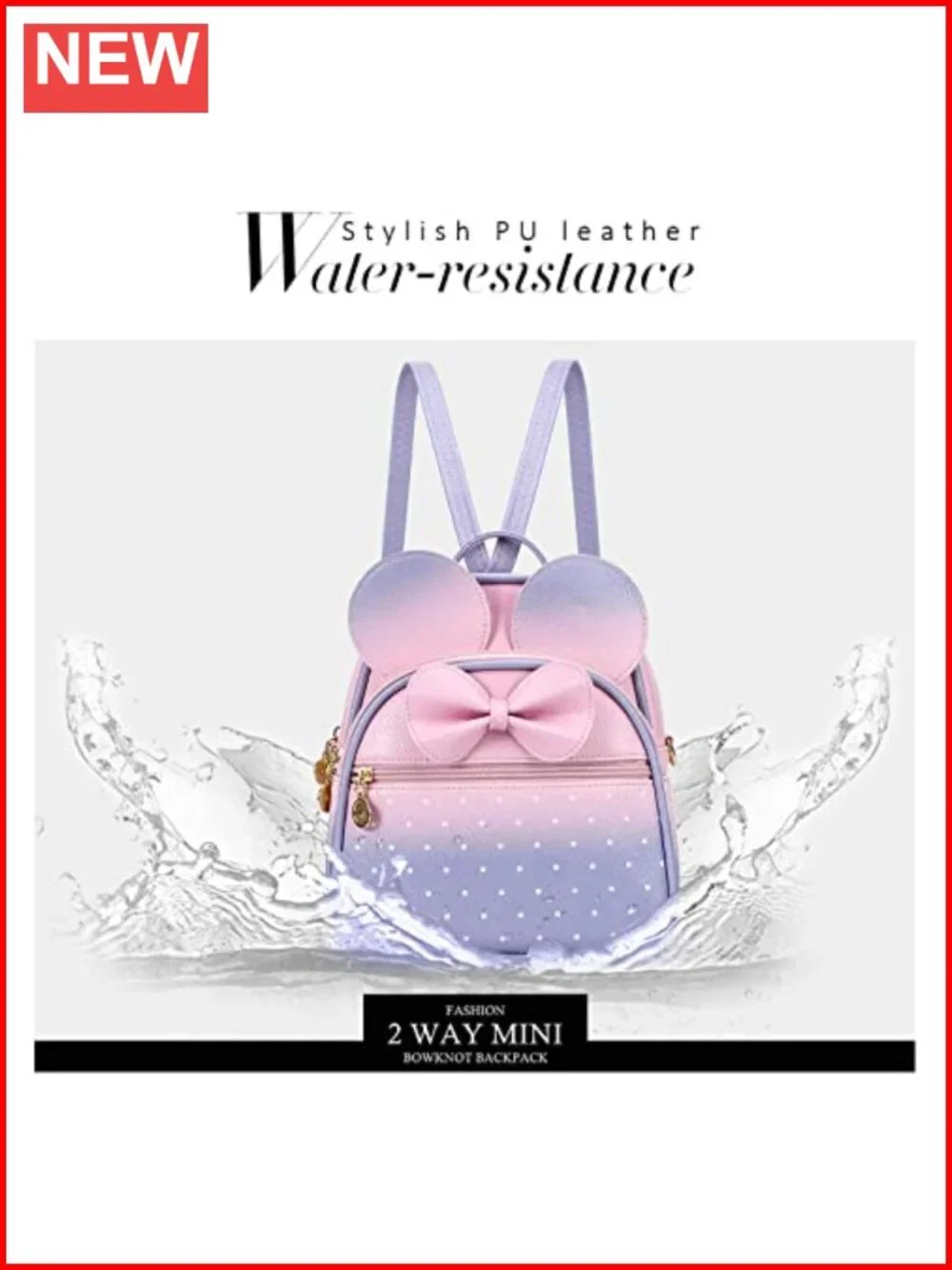 Faux Leather Mini Backpack Bowknot Polka Dot Women Girls Cute
